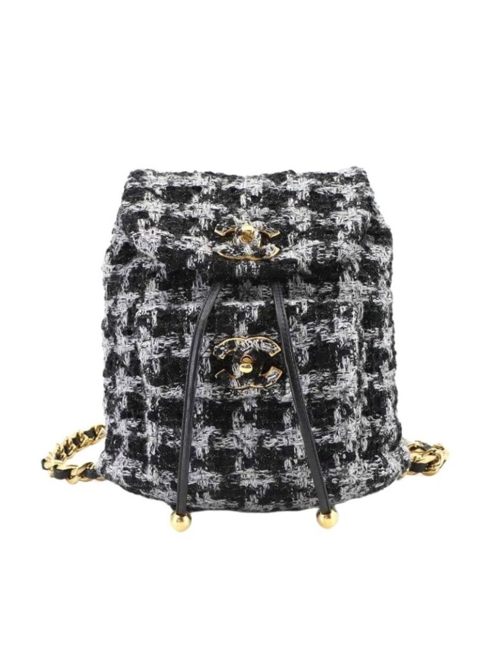 Chanel Chain Backpack Rucksack Sac Tweed Leather Black Gray